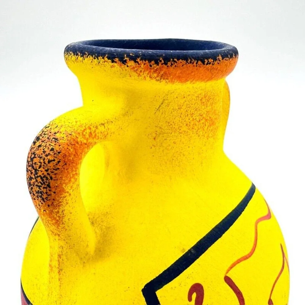 Art. F. Diaz Vase Post Modern 90s Hand Painted Yellow Matte Glaze Signed